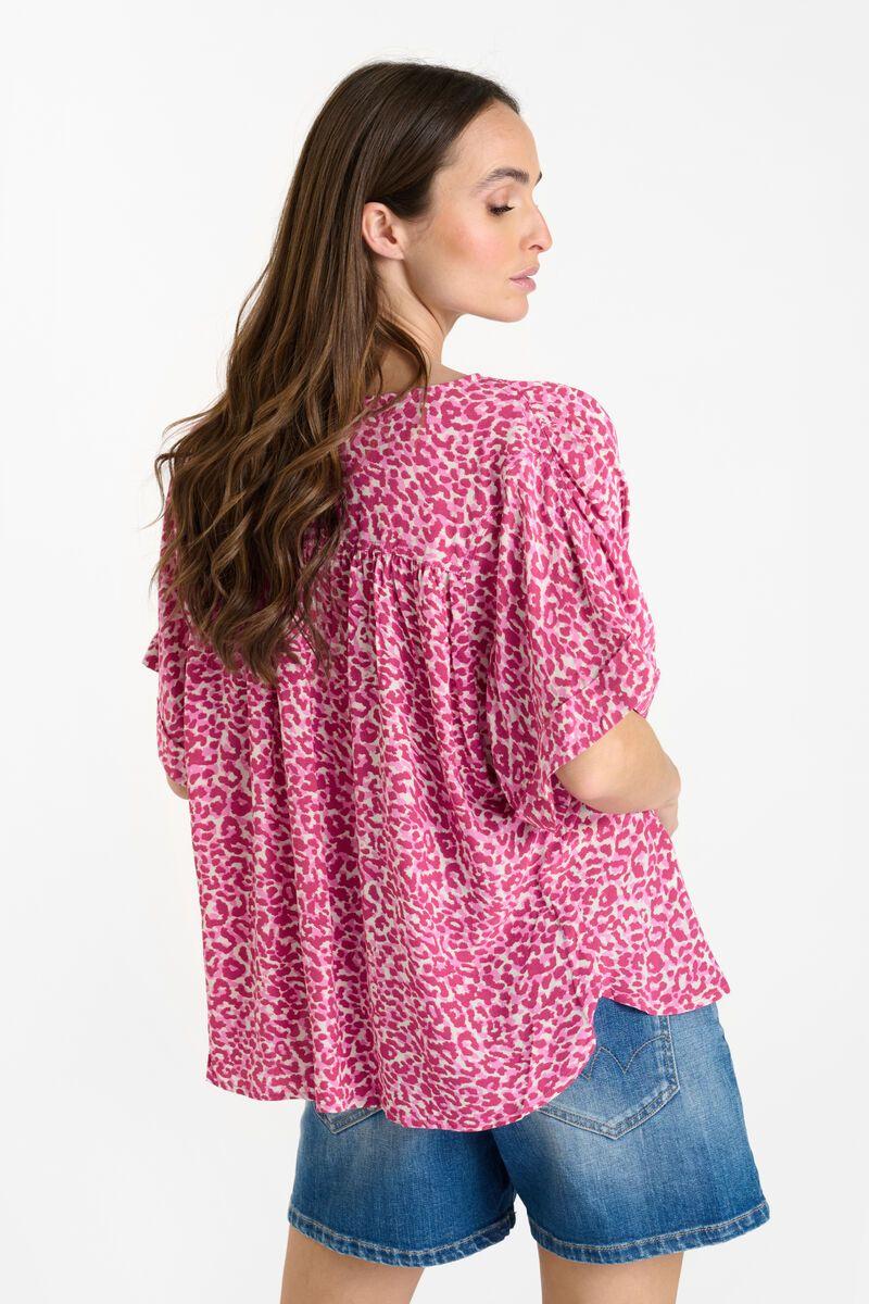 Le Temps Des Cerises Blouse Mambo Rose à Motif Animalier
