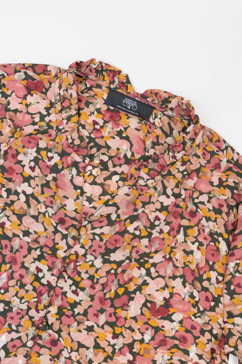 Le Temps Des Cerises Blouse Rossgi à Motif Fleuri Vieux Rose