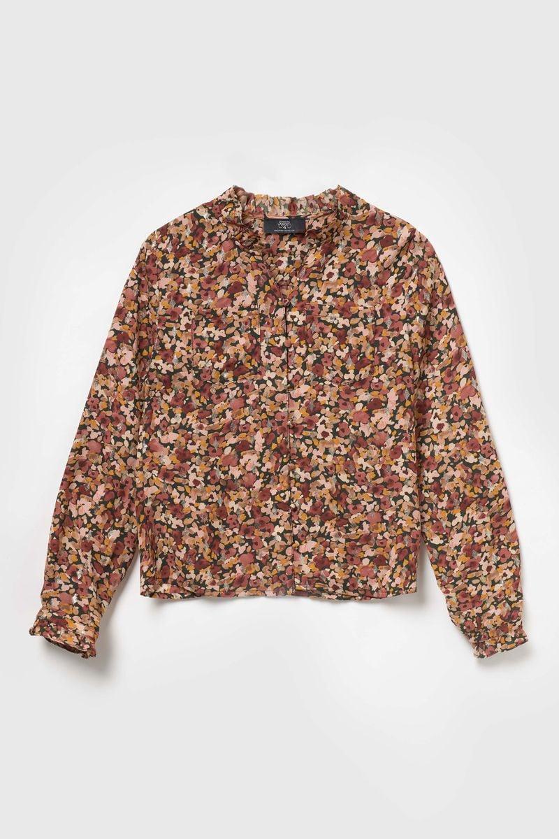 le temps des cerises Blouse Rossgi à motif fleuri vieux rose