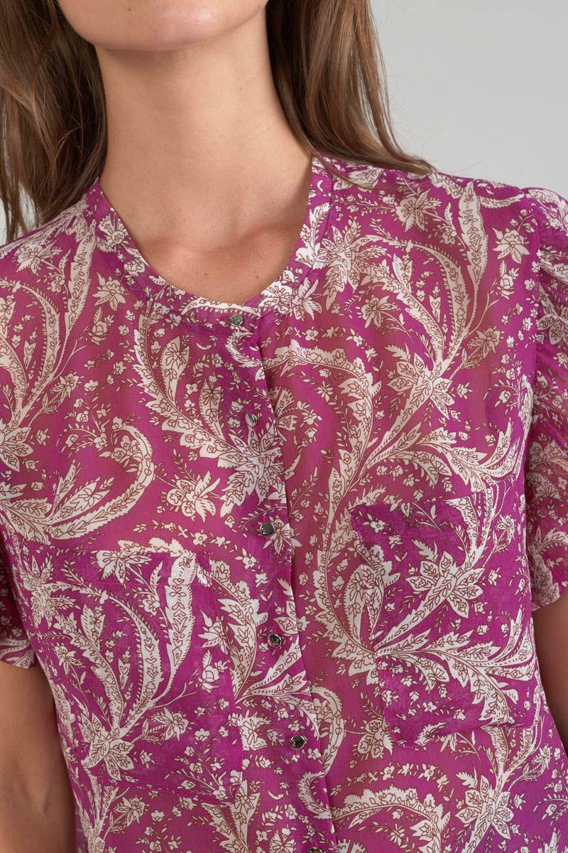 Le Temps Des Cerises Blouse Suri Violine à Motif Cachemire