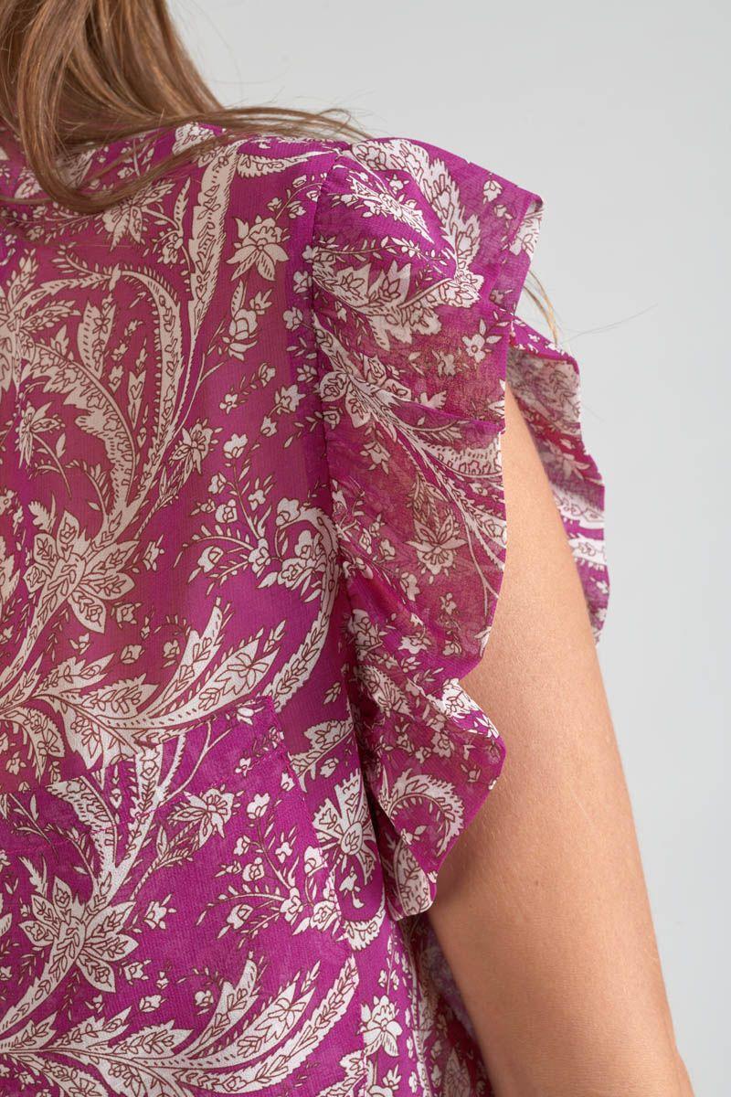 Le Temps Des Cerises Blouse Suri Violine à Motif Cachemire