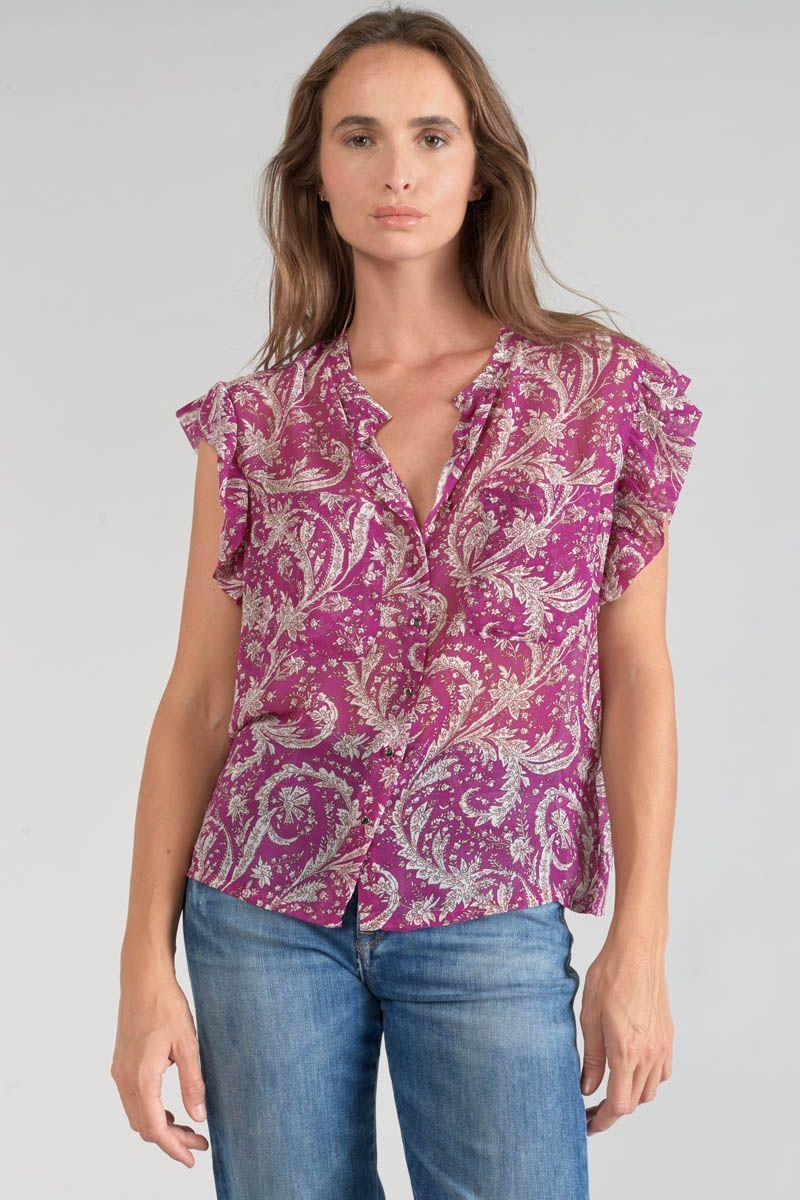 le temps des cerises Blouse Suri violine à motif cachemire