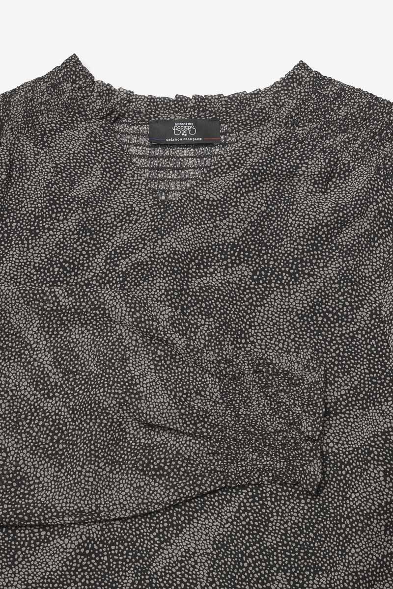 Le Temps Des Cerises Blouse Winnygi Noire à Motif Animalier