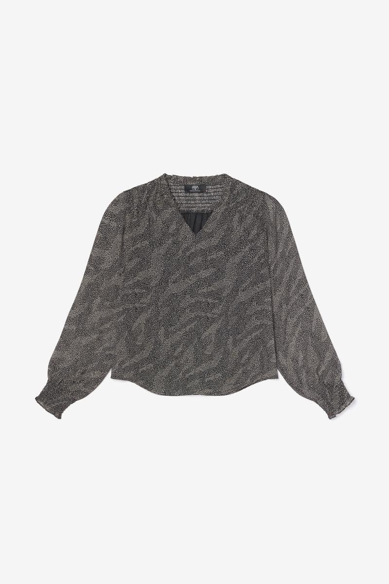 le temps des cerises Blouse Winnygi noire à motif animalier
