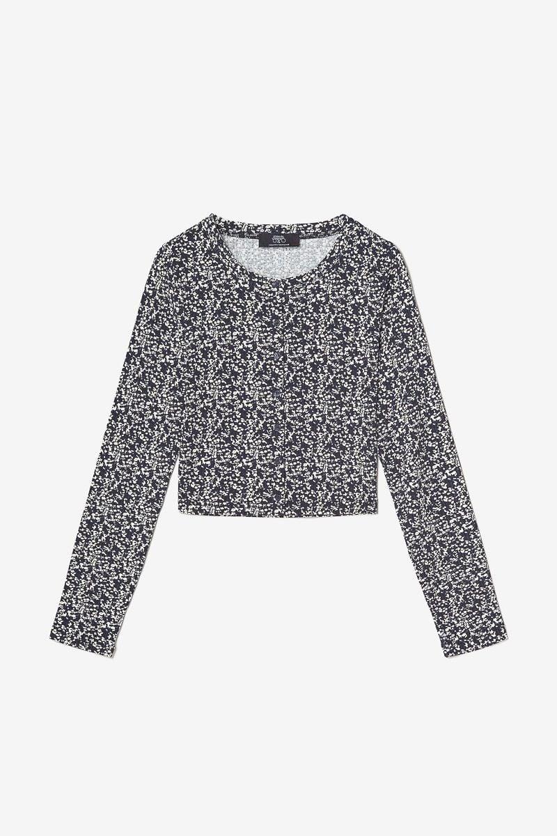 Le Temps Des Cerises Cardigan Alvagi à Motif Floral Bleu Nuit Et Blanc