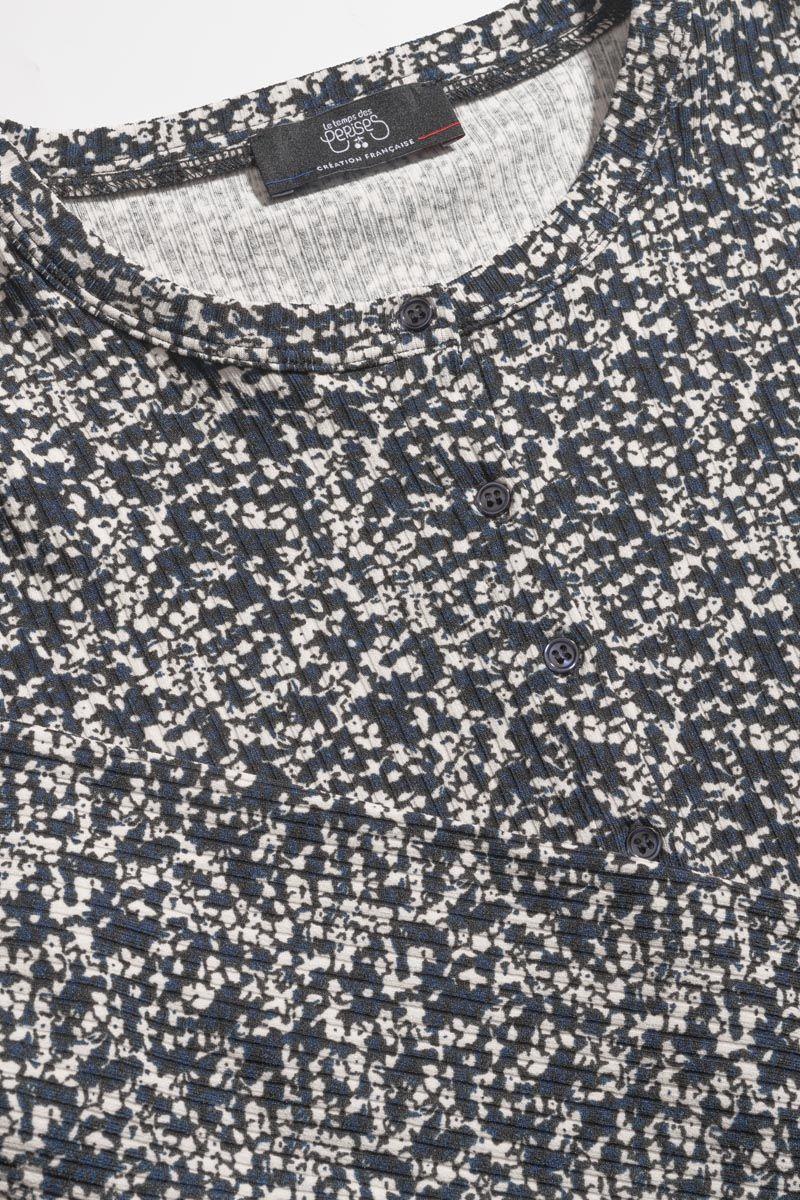 Le Temps Des Cerises Cardigan Alvagi à Motif Floral Bleu Nuit Et Blanc