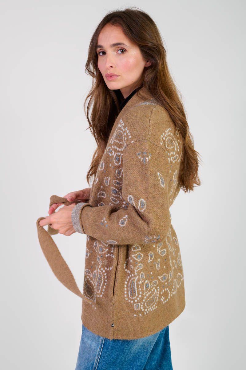 Le Temps Des Cerises Cardigan Bao Camel à Motif Cachemire