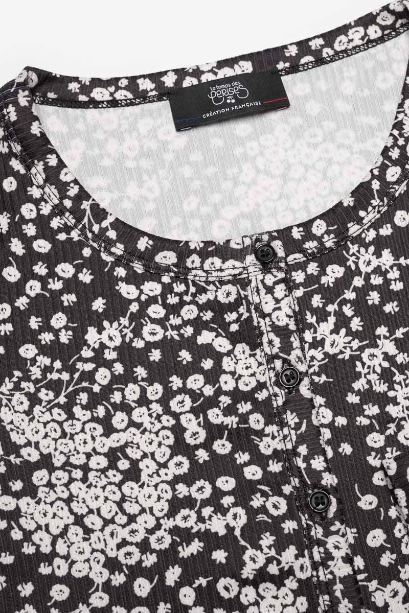 Le Temps Des Cerises Cardigan Comegi à Motif Floral Noir Et Blanc
