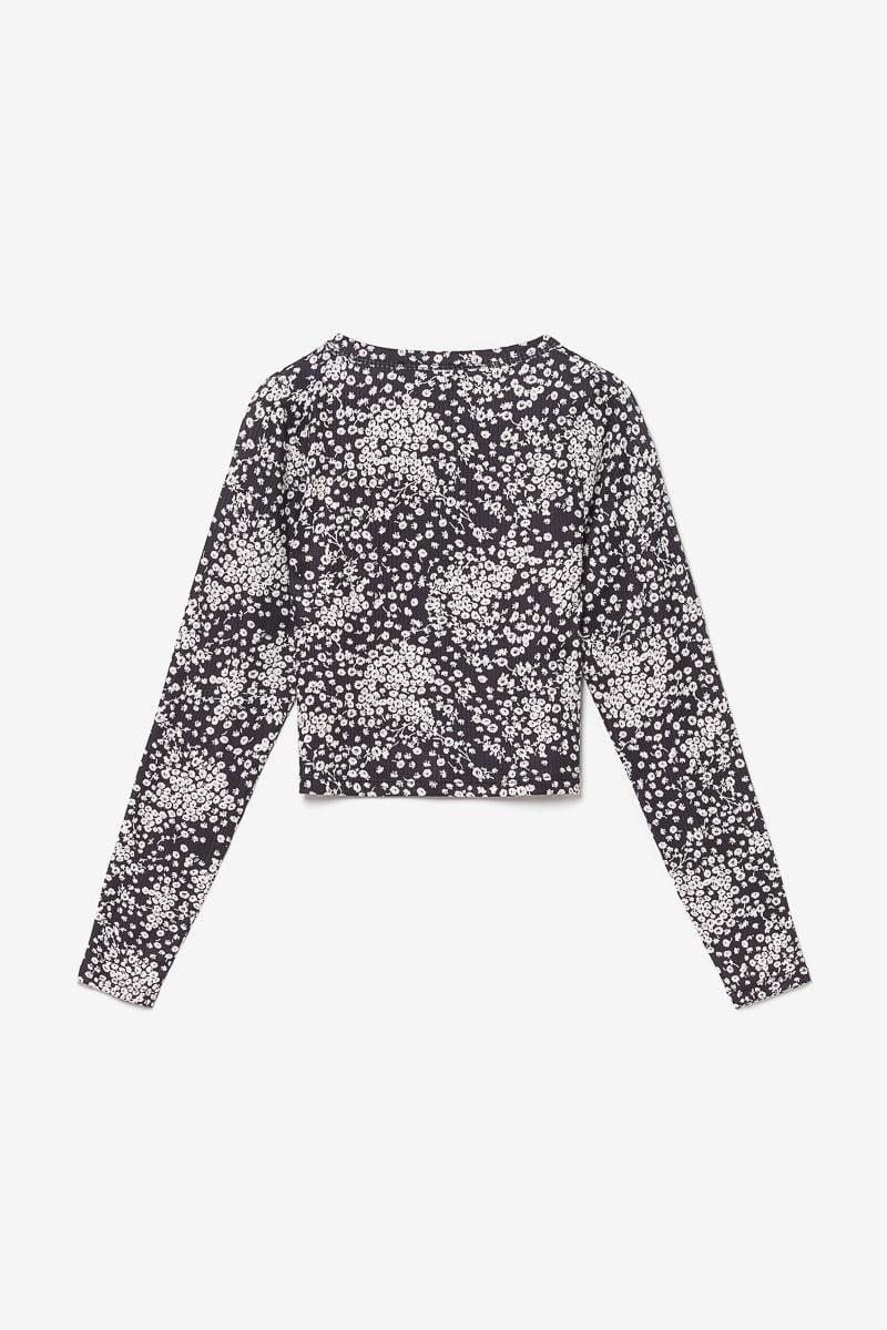 Le Temps Des Cerises Cardigan Comegi à Motif Floral Noir Et Blanc