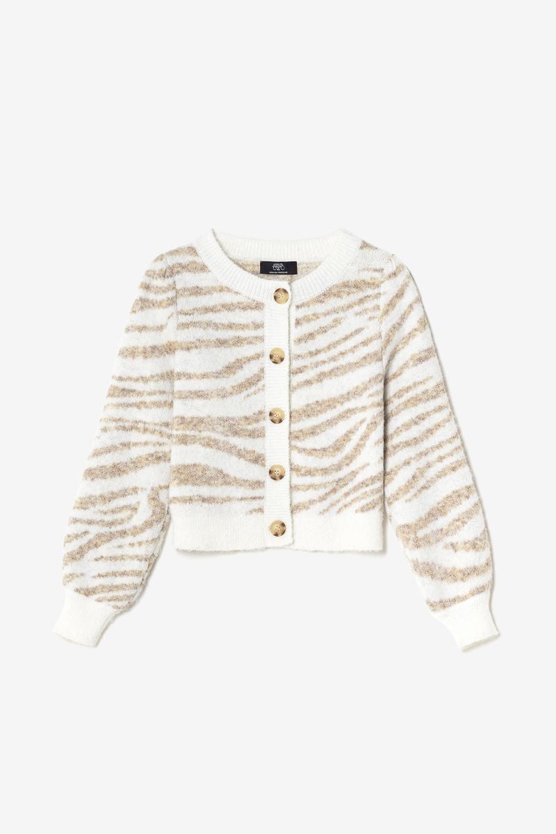Le Temps Des Cerises Cardigan Karelgi Ivoire à Motif Zébré