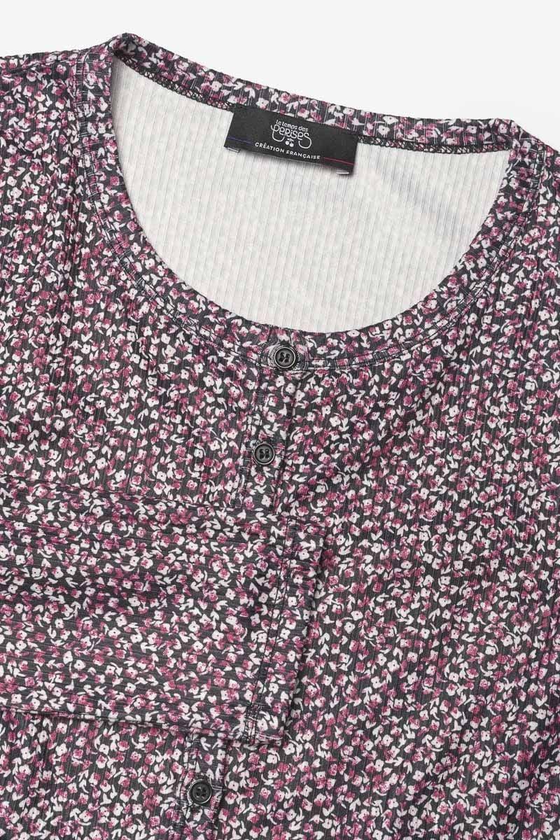 Le Temps Des Cerises Cardigan Uppergi Noir à Motif Fleuri Rose