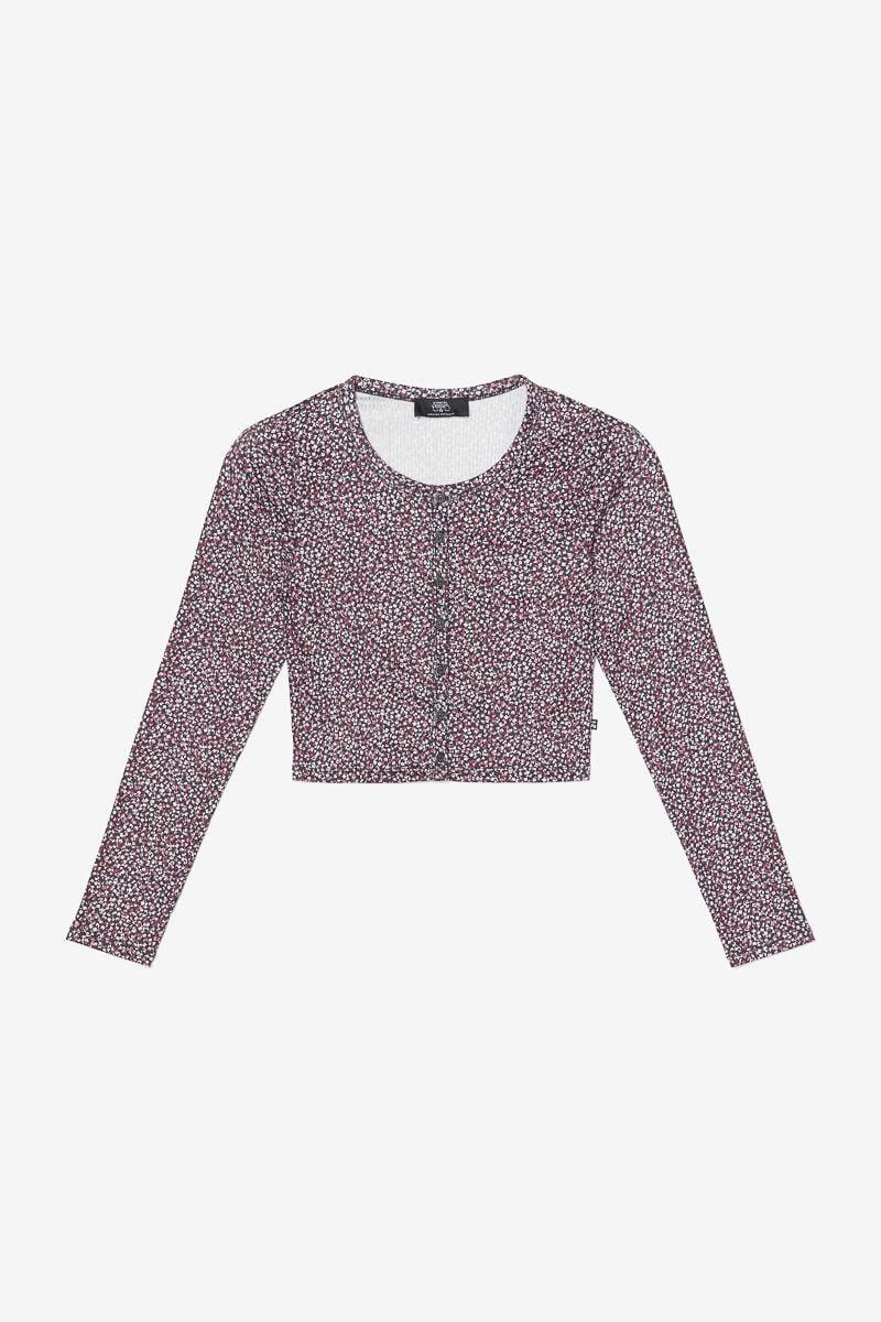 le temps des cerises Cardigan Uppergi noir à motif fleuri rose