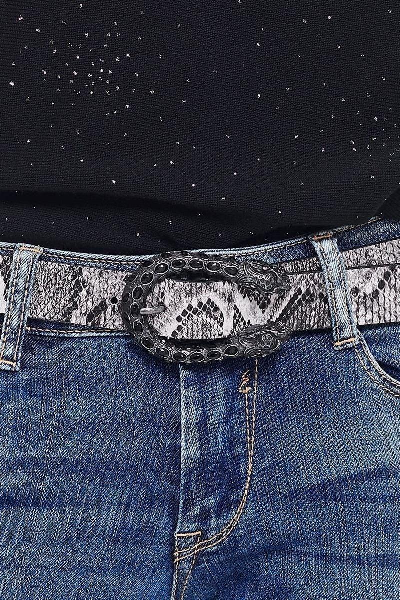 Le Temps Des Cerises Ceinture En Cuir Bey Motif Python Grise