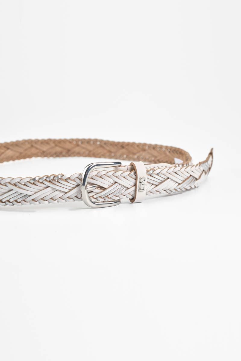 Le Temps Des Cerises Ceinture Jakarta En Cuir Blanc Et Argenté