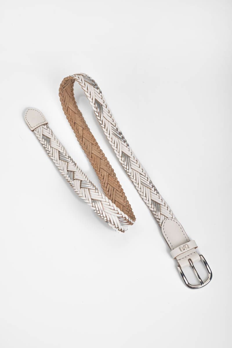 Le Temps Des Cerises Ceinture Jakarta En Cuir Blanc Et Argenté