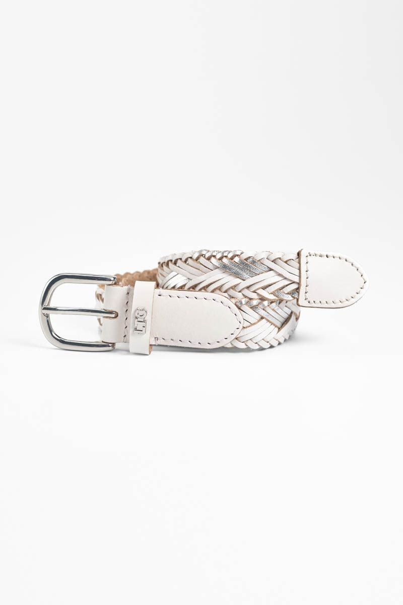 le temps des cerises Ceinture Jakarta en cuir blanc et argenté