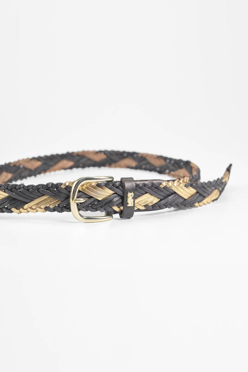 Le Temps Des Cerises Ceinture Jakarta En Cuir Noir Et Doré