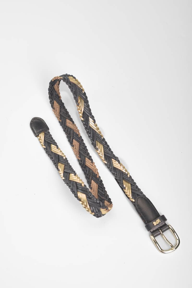 Le Temps Des Cerises Ceinture Jakarta En Cuir Noir Et Doré