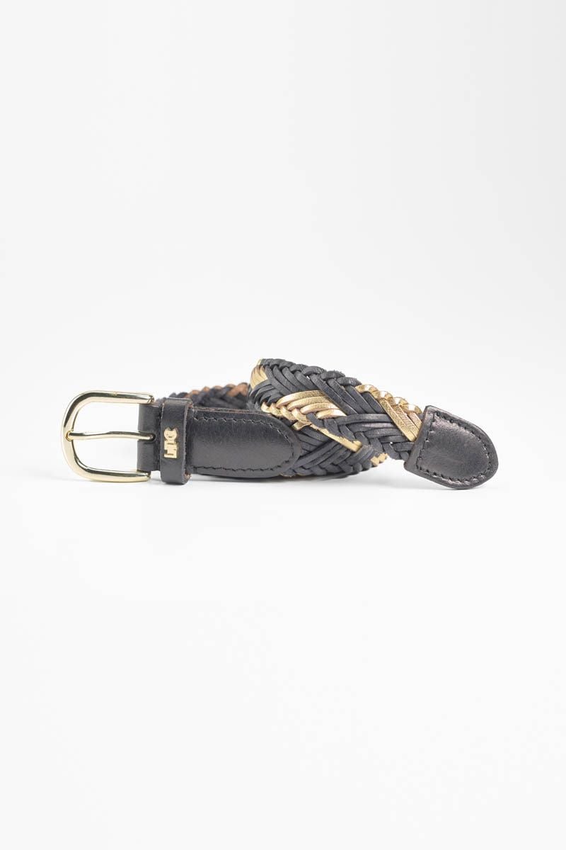 le temps des cerises Ceinture Jakarta en cuir noir et doré