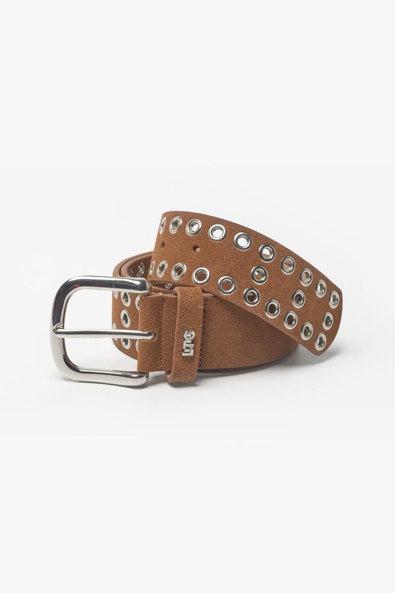 le temps des cerises Ceinture Lucia en cuir velours cognac