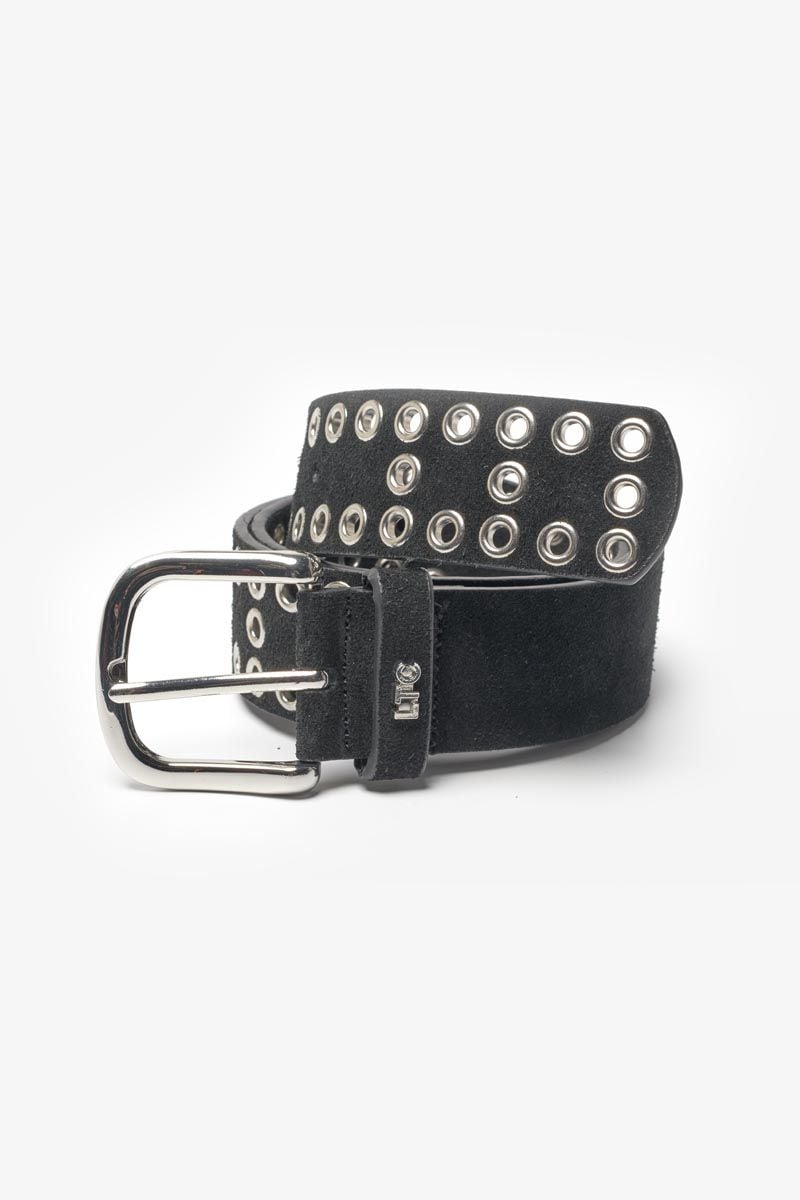 le temps des cerises Ceinture Lucia en cuir velours noir