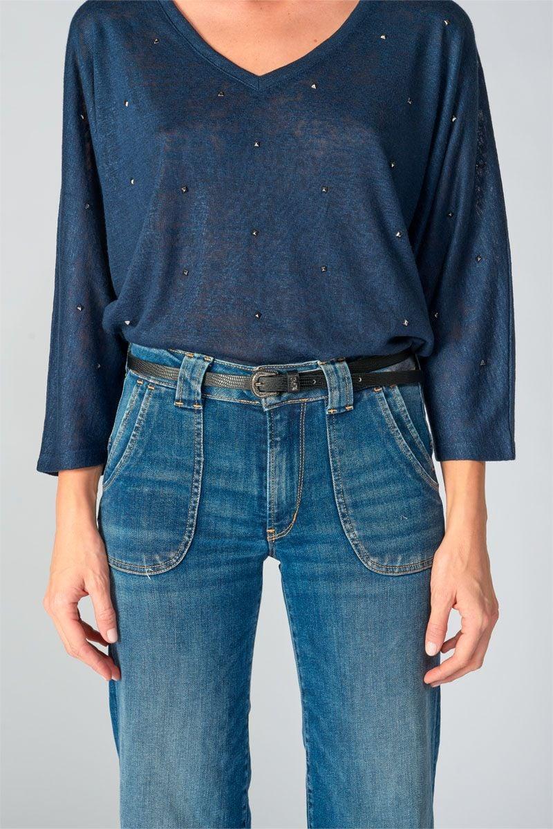 le temps des cerises Ceinture Miniwest noire à motif croco