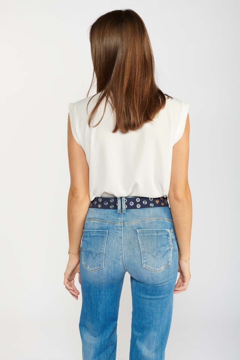 Le Temps Des Cerises Ceinture Minog En Daim Bleu Marine