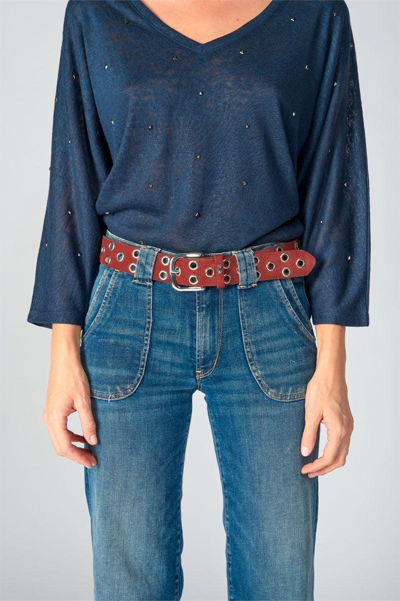 le temps des cerises Ceinture Minog en daim lie de vin