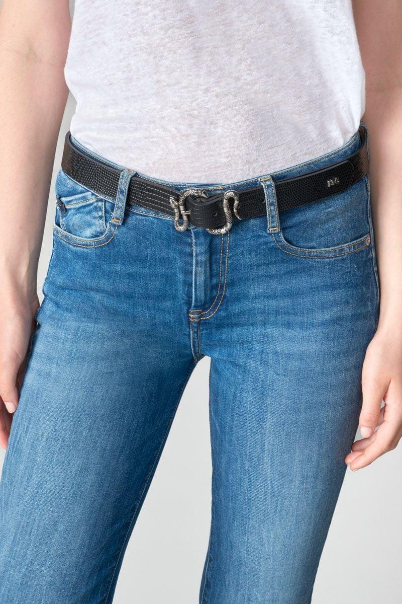 Le Temps Des Cerises Ceinture Pensee à Motif Python Noir