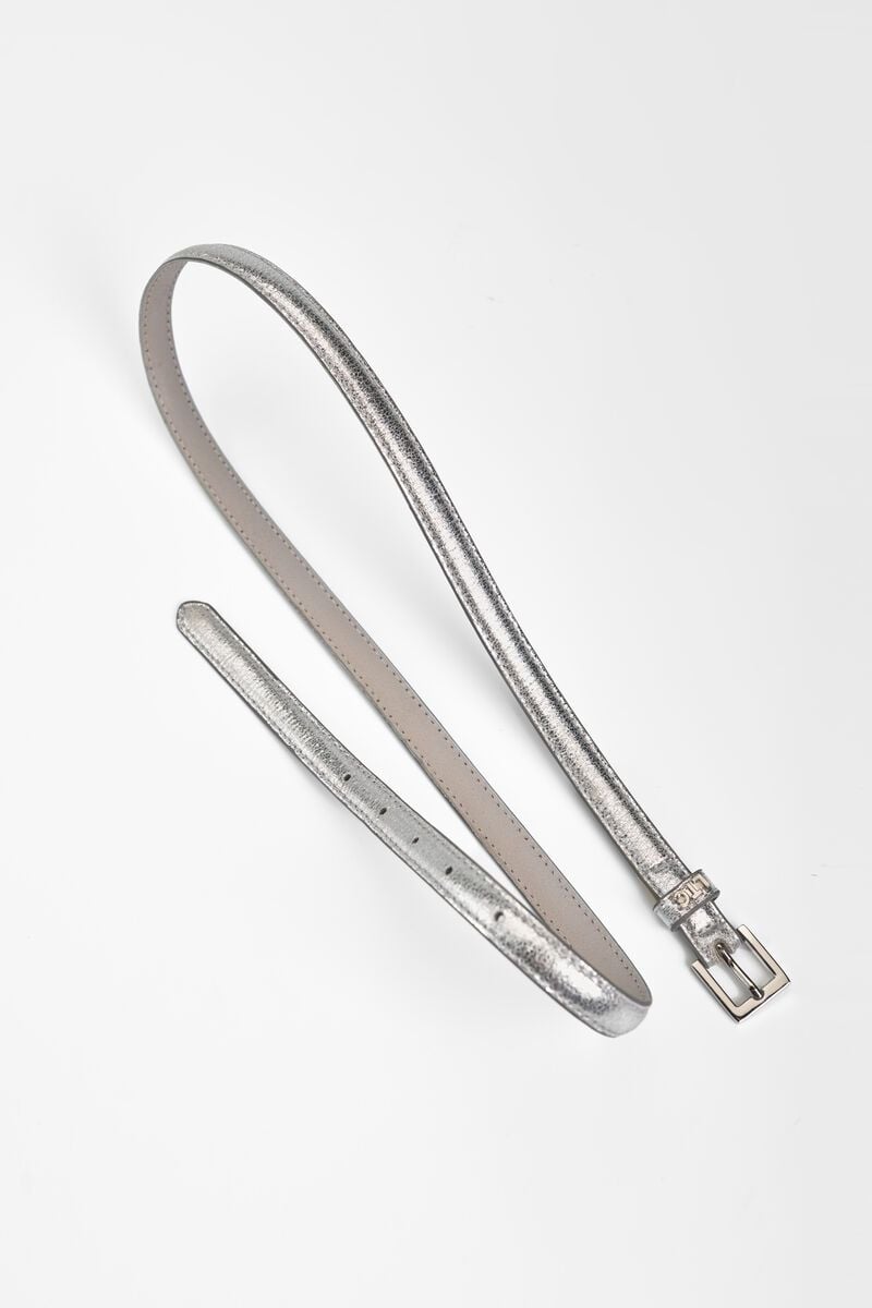 Le Temps Des Cerises Ceinture Stylo En Cuir Argenté