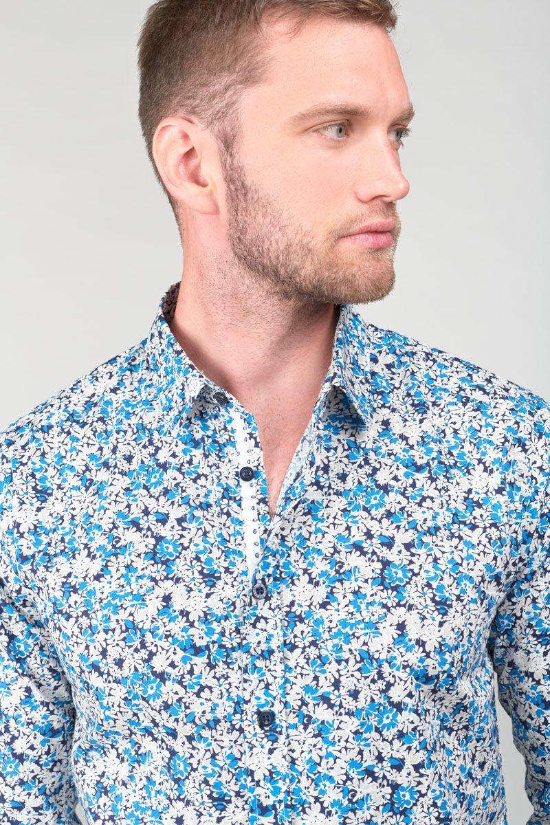 Le Temps Des Cerises Chemise Arias à Motif Fleuri Bleu