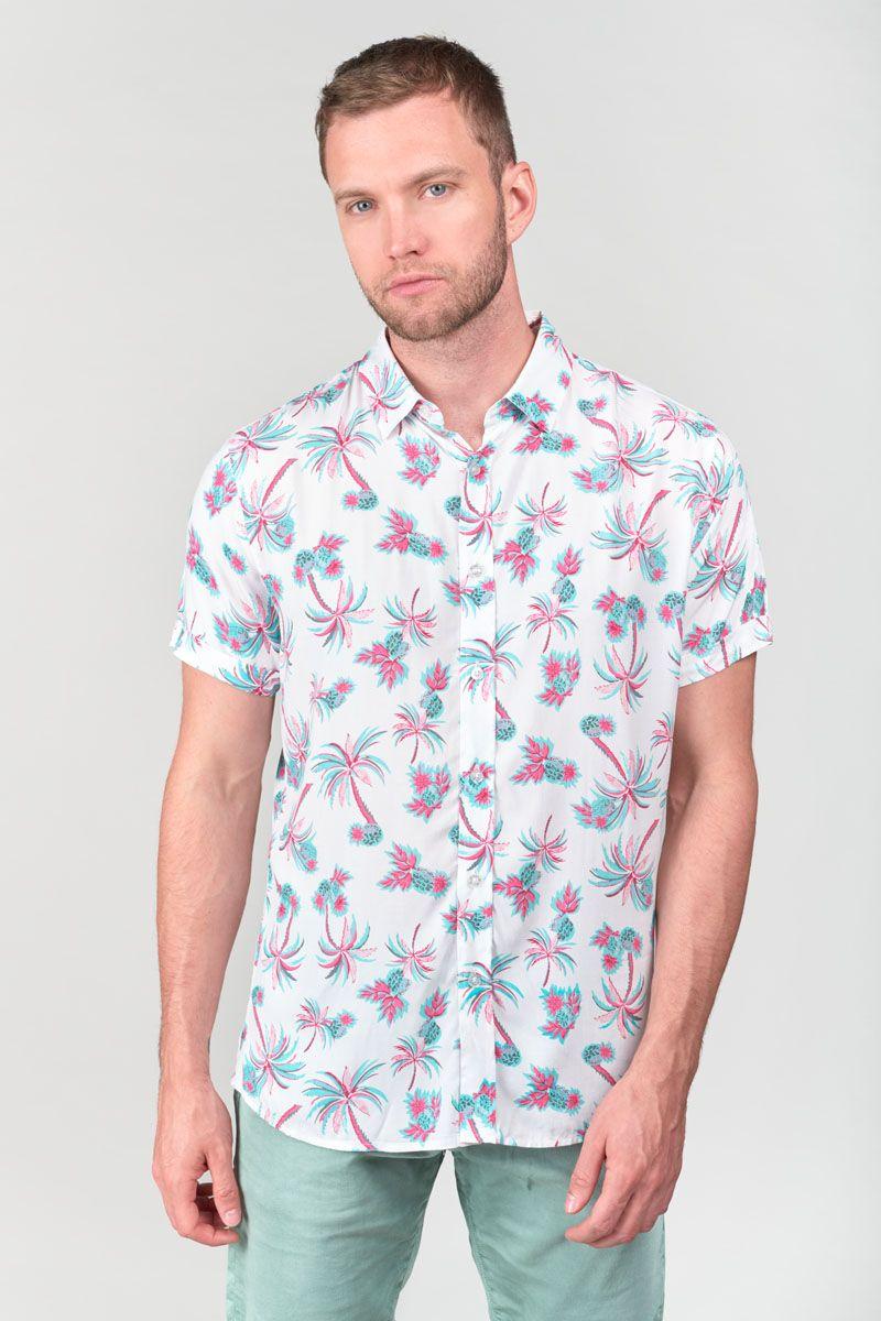 Le Temps Des Cerises Chemise Bamas Blanche à Motif Palmier