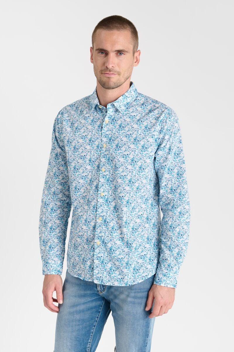 le temps des cerises Chemise Botix bleu à motif fleuri
