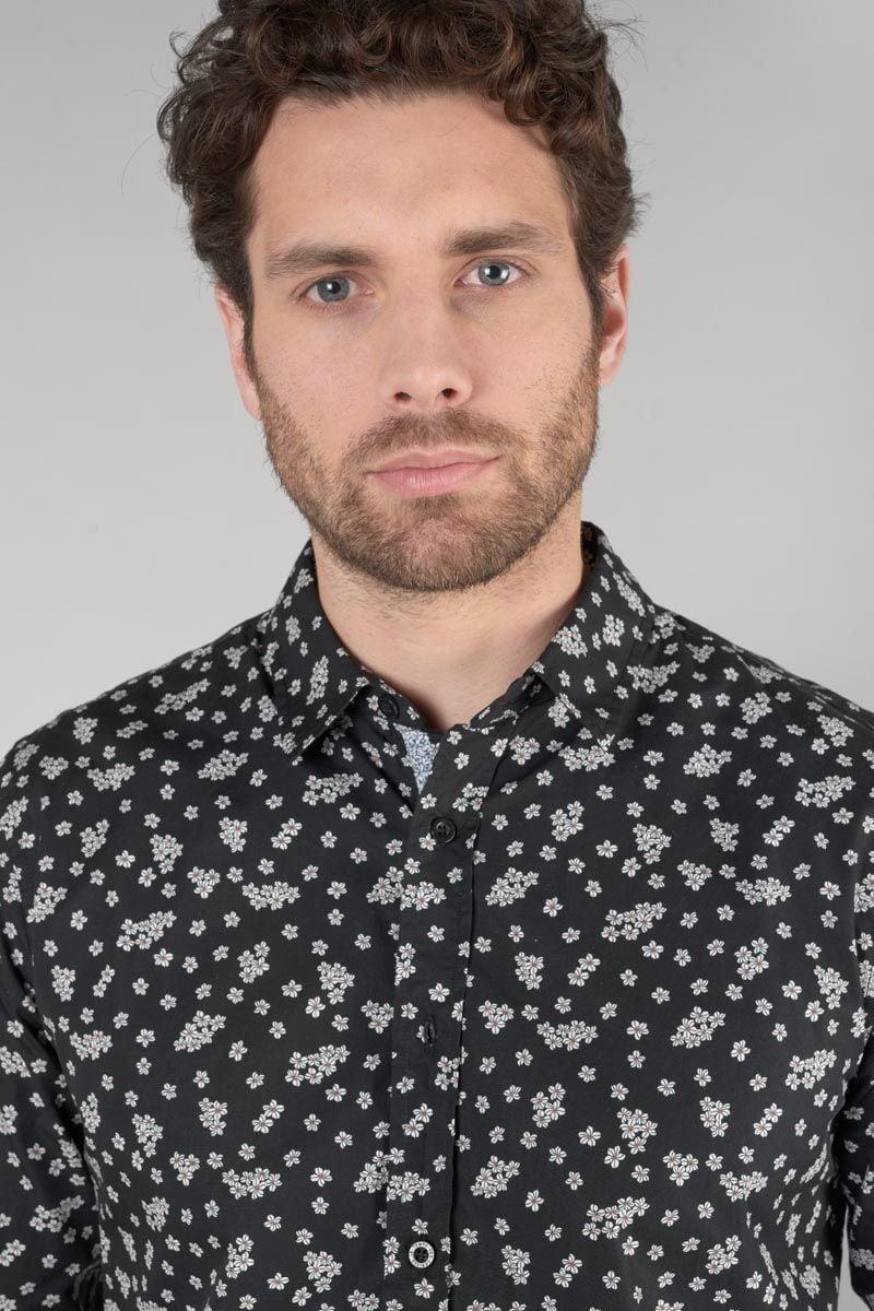 Le Temps Des Cerises Chemise Cesal Noire à Motif Fleuri