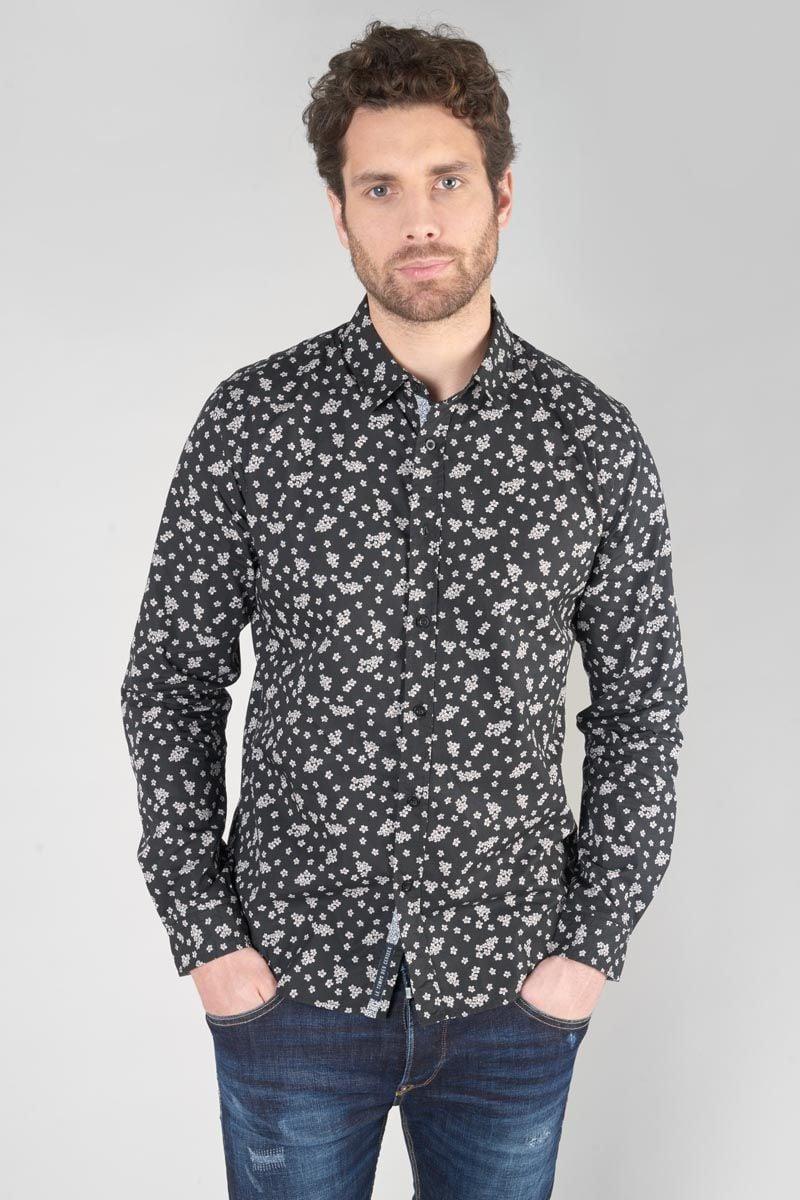le temps des cerises Chemise Cesal noire à motif fleuri