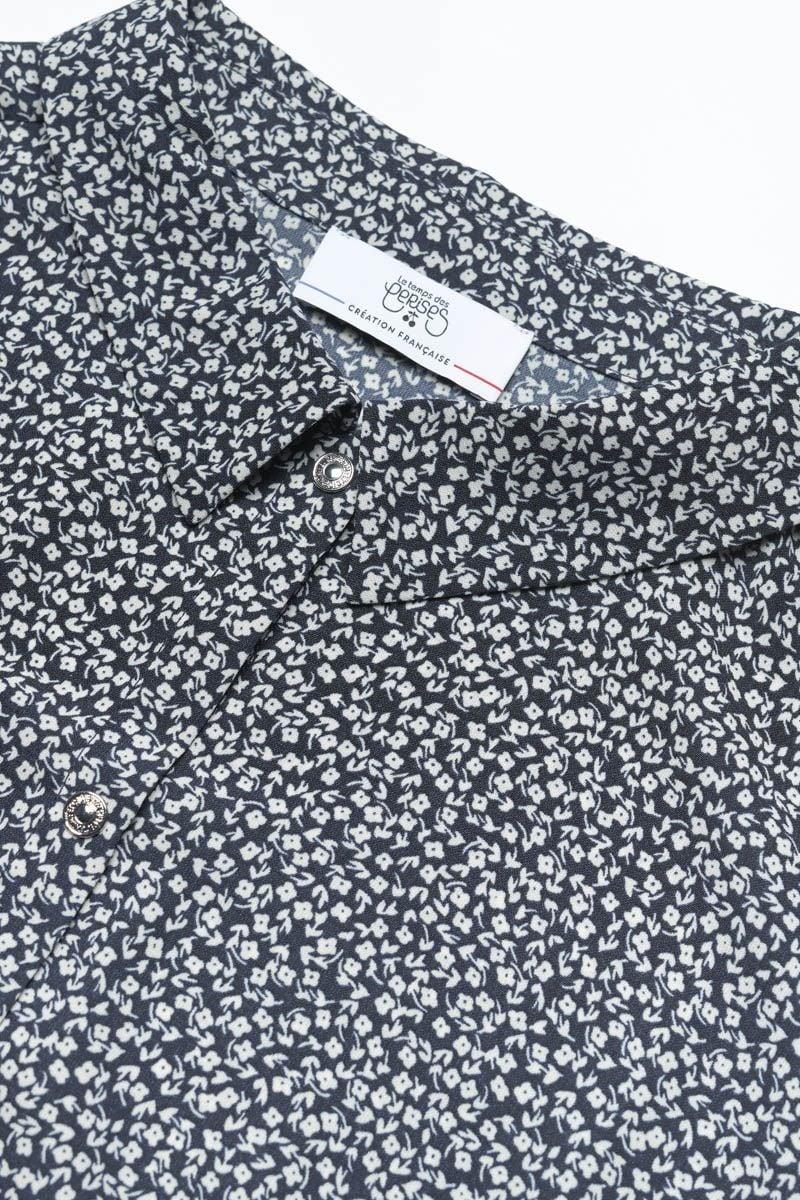 Le Temps Des Cerises Chemise Courte Namigi à Motif Floral Bleu Marine