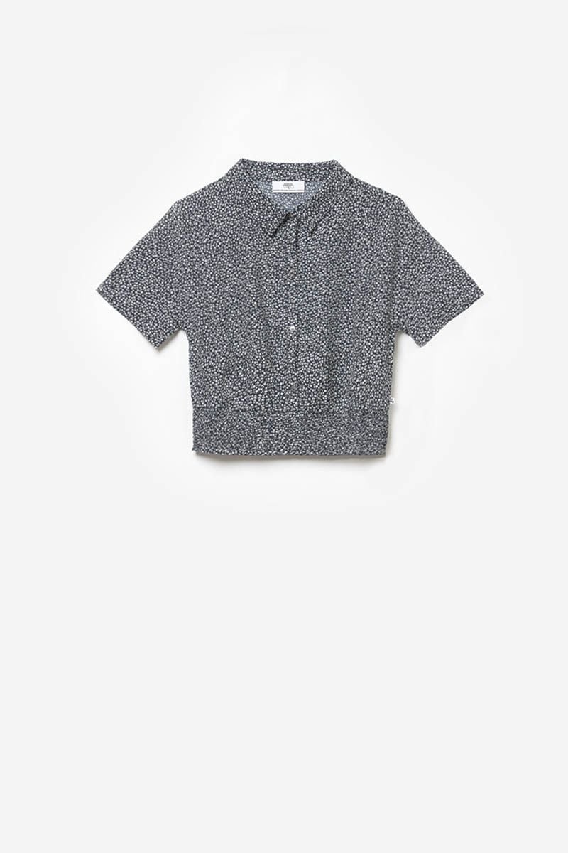 le temps des cerises Chemise courte Namigi à motif floral bleu marine
