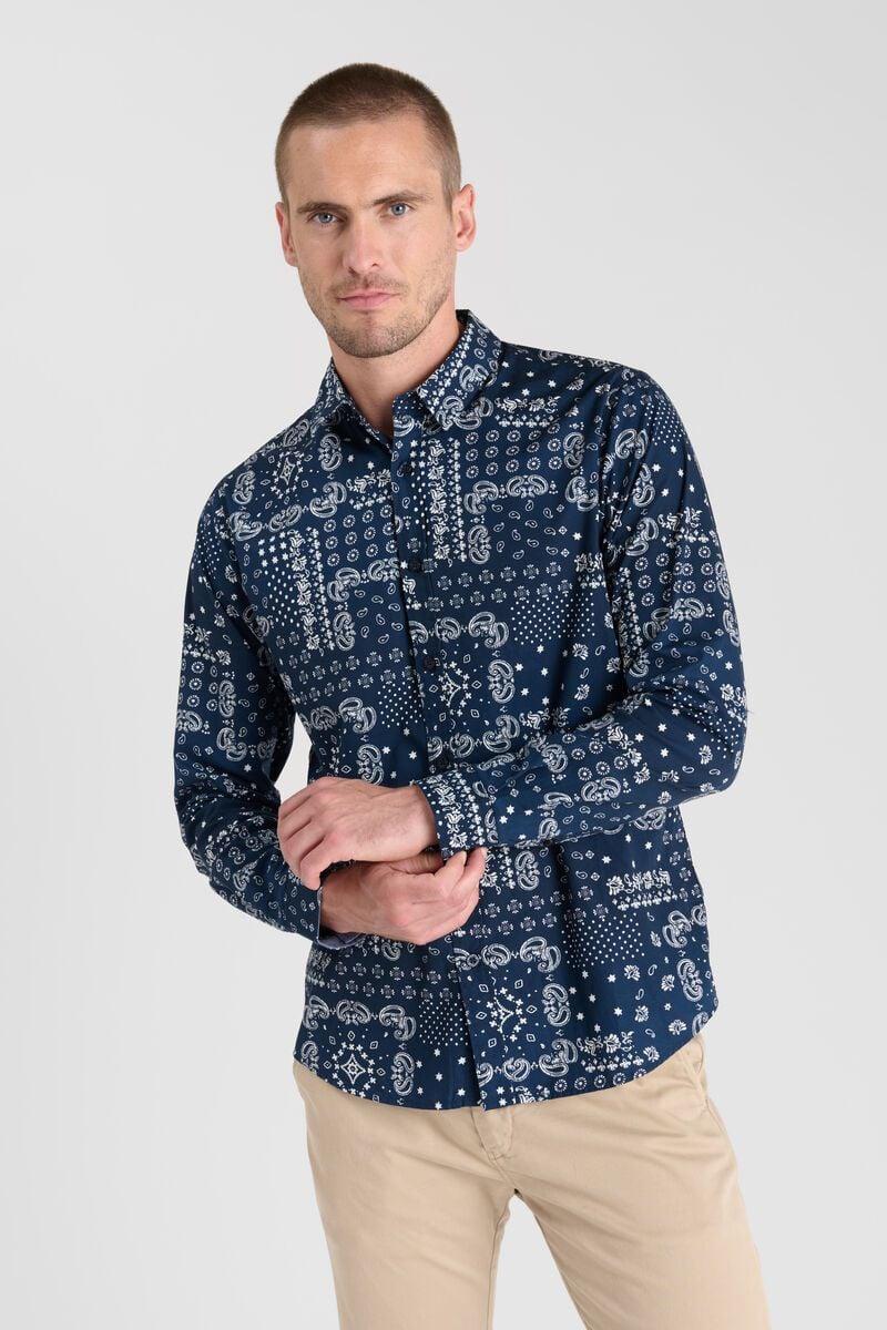 Le Temps Des Cerises Chemise Credo Bleu à Motif Cachemire