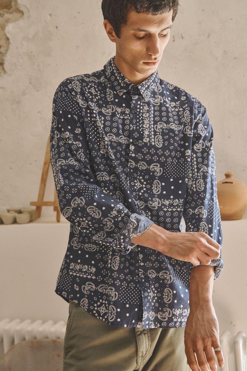 le temps des cerises Chemise Credo bleu à motif cachemire