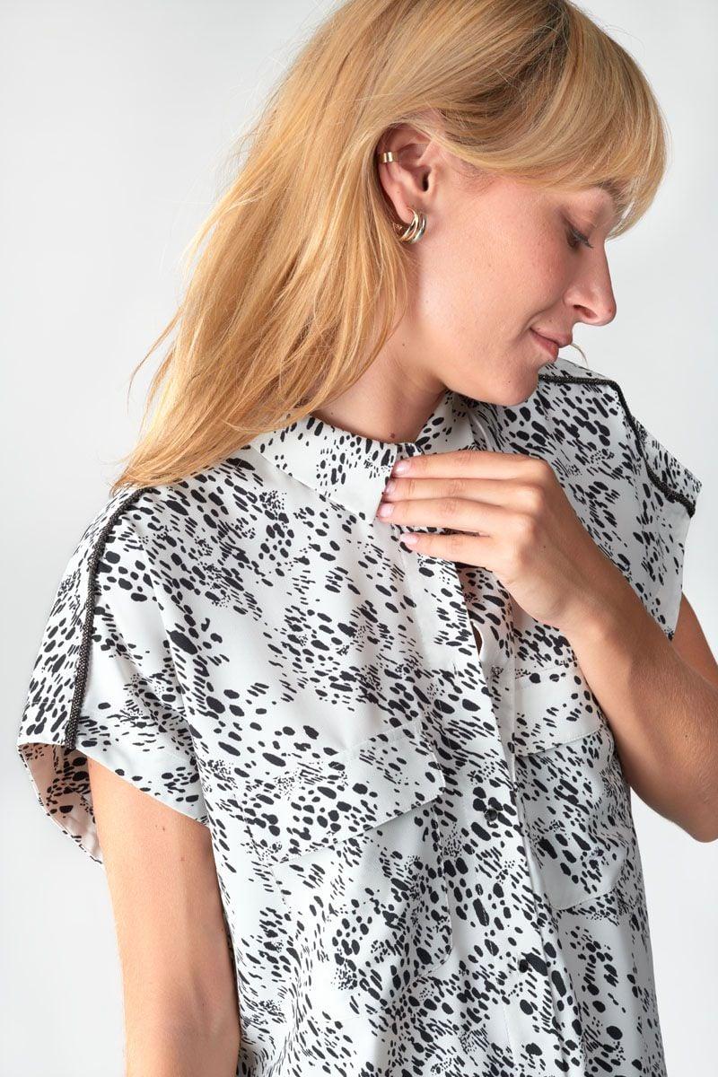 Le Temps Des Cerises Chemise Dahlia Noir Et Blanche à Motif