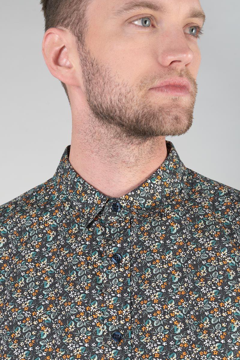 Le Temps Des Cerises Chemise Drome Noire à Motif Fleuri