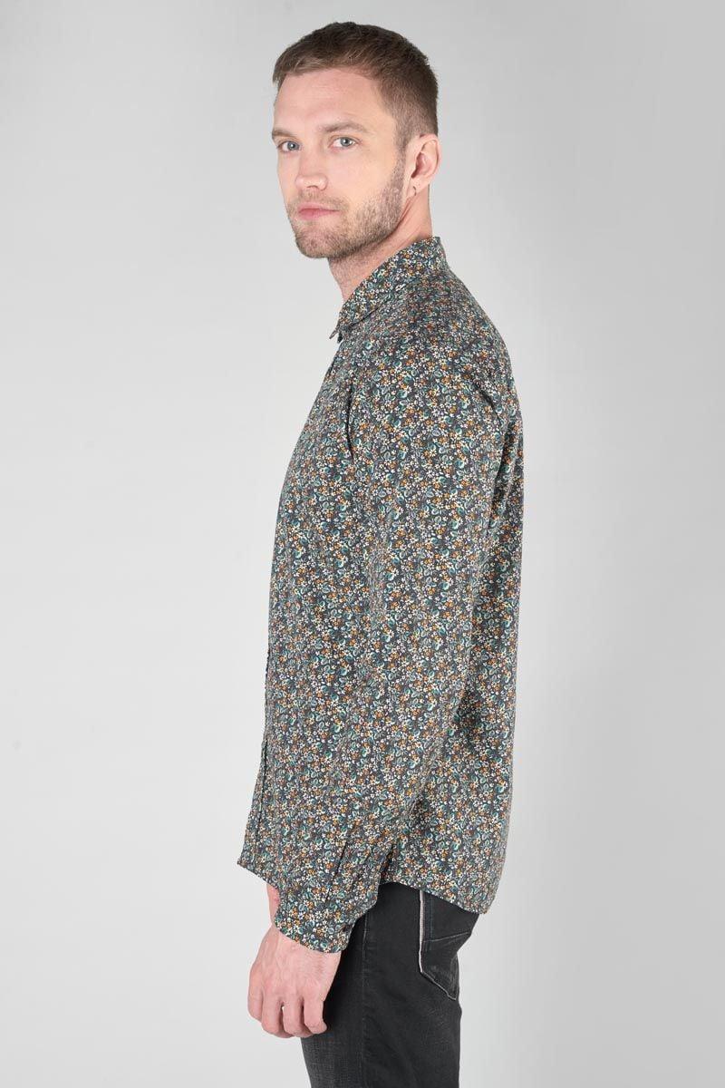 Le Temps Des Cerises Chemise Drome Noire à Motif Fleuri