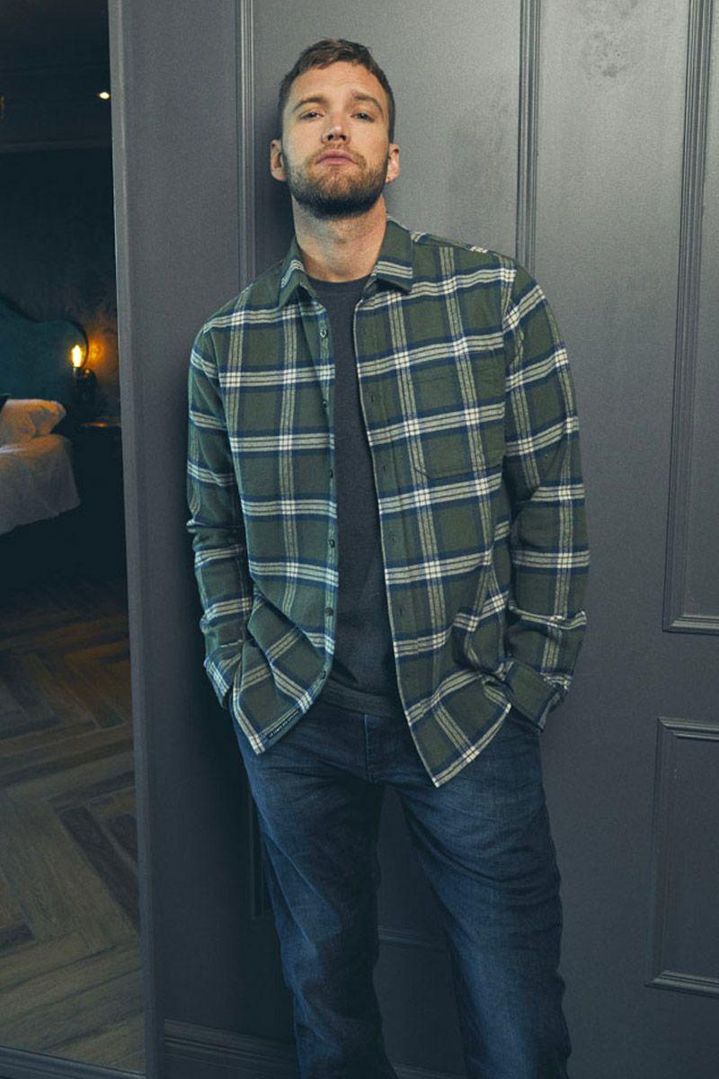 le temps des cerises Chemise en flanelle Gosp à carreaux kaki bleu