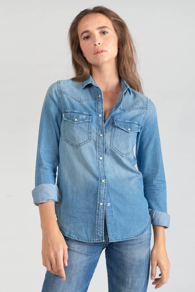 le temps des cerises Chemise en jeans Juanita bleu clair