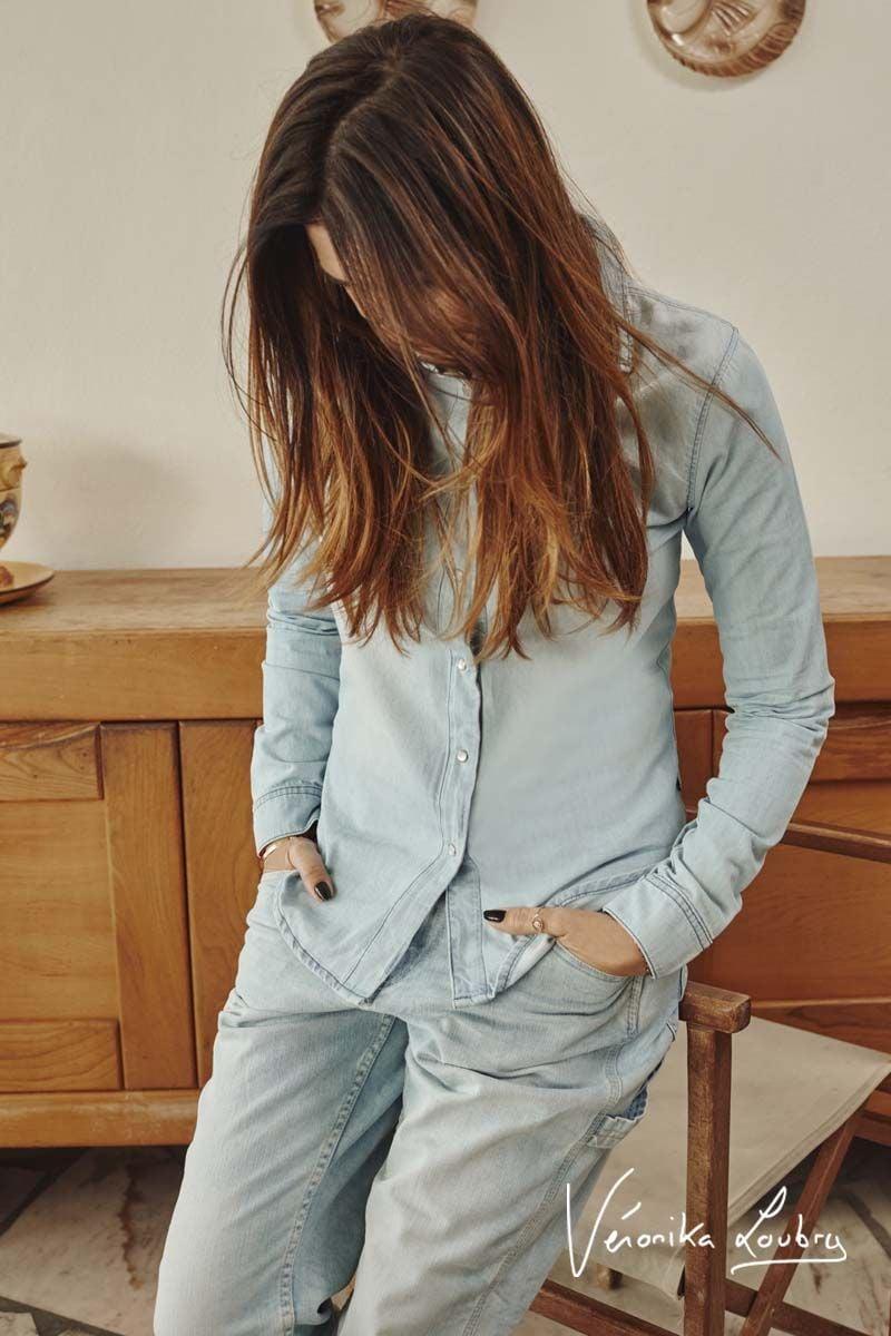 Le Temps Des Cerises Chemise En Jeans Nude Bleue By Véronika Loubry