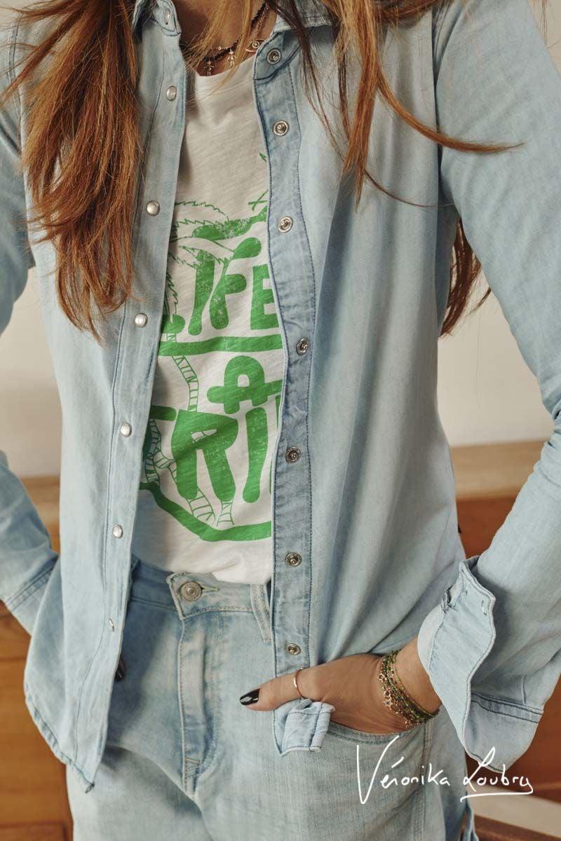 le temps des cerises Chemise en jeans Nude bleue by Véronika Loubry