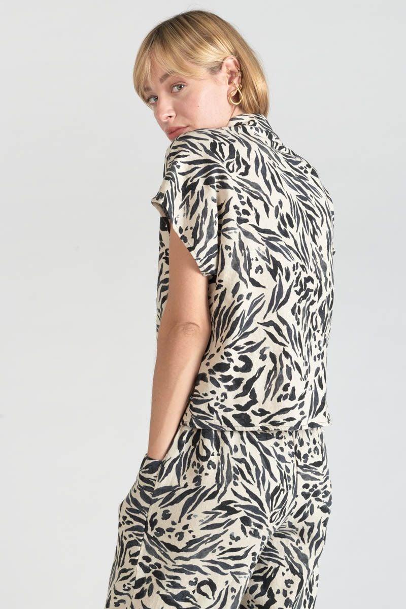le temps des cerises Chemise en lin mélangé Noor à motif animalier