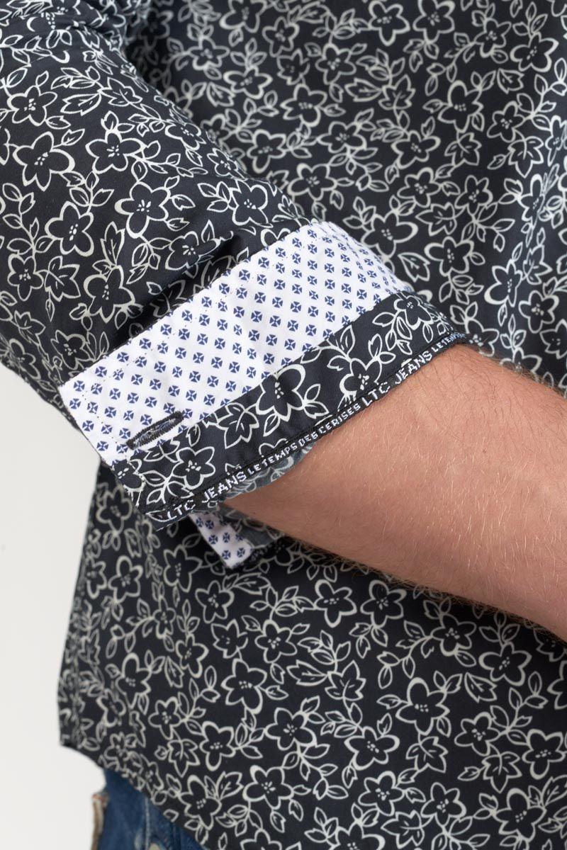 Le Temps Des Cerises Chemise Fibor à Motif Fleuri Noir Et Blanc
