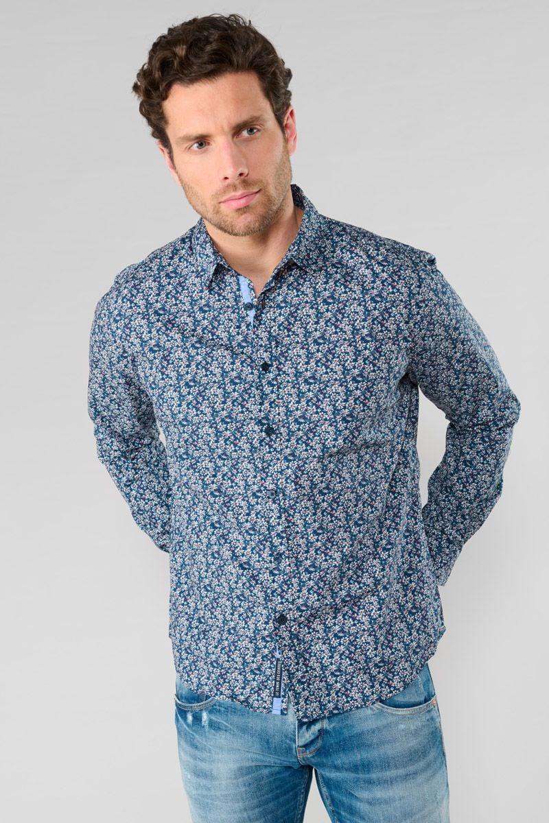 le temps des cerises Chemise Fusar à motif fleuri bleu