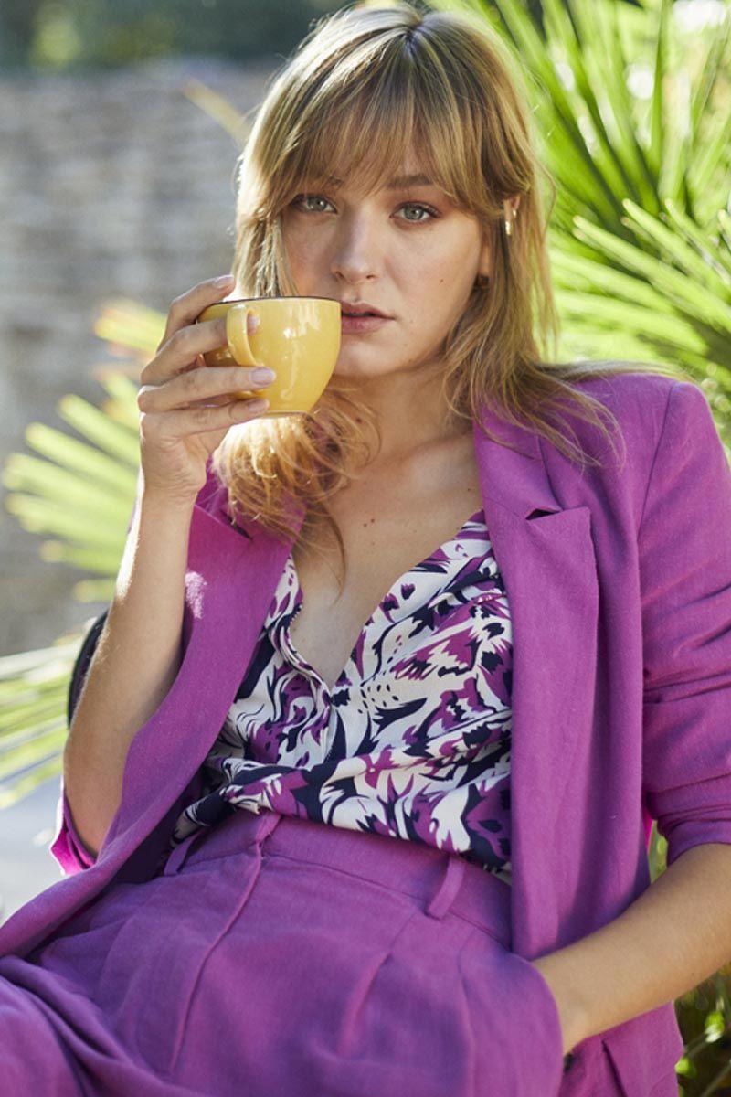 le temps des cerises Chemise Gabryel à motif jungle violine